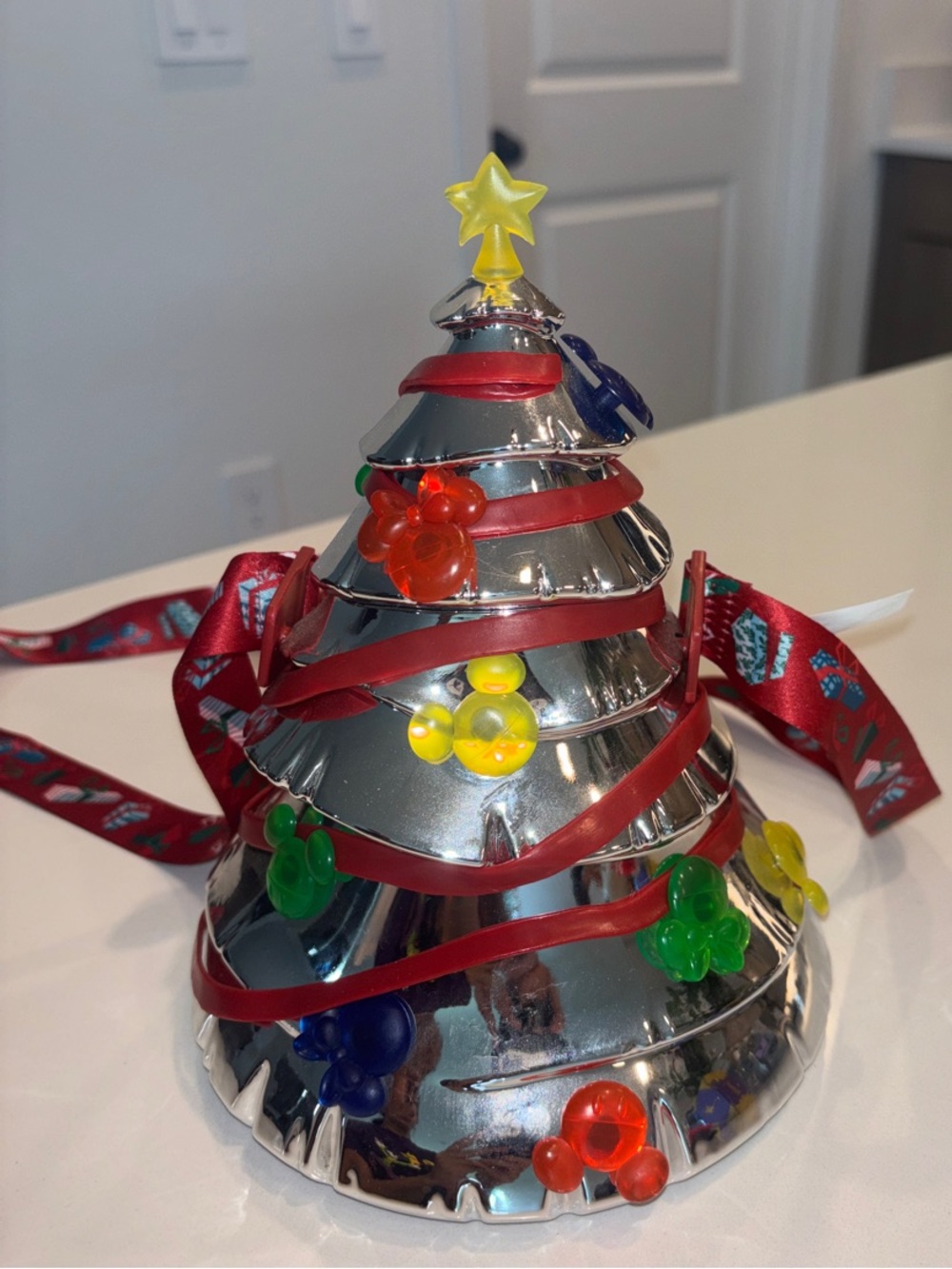 Disney Silver Tree Sipper with Red Ribbon and Multicolored Accents
